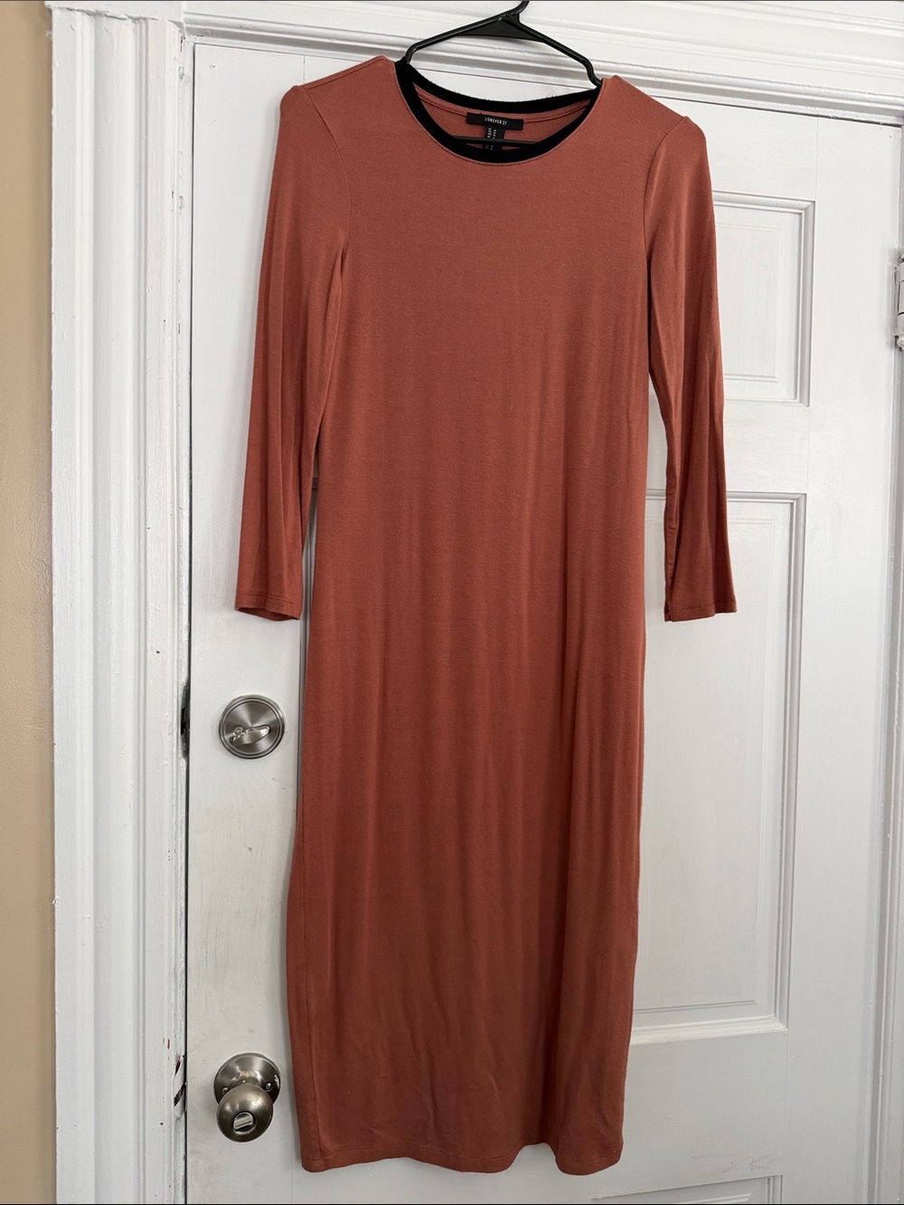 Forever 21 Rust Long-Sleeve Maxi Dress with Black Trim